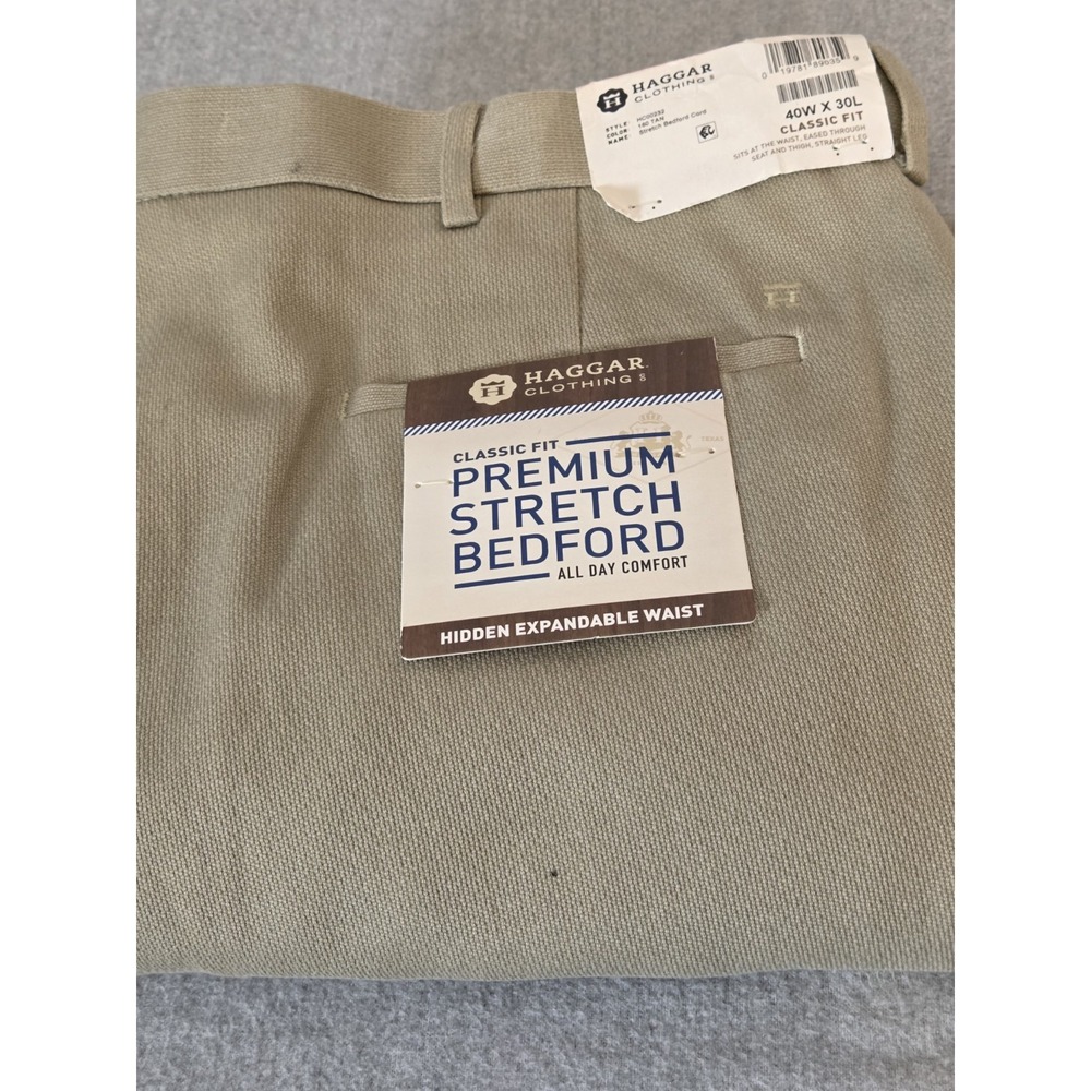Haggar Premium Bedford‎ Stretch Men's 40x30 Pants Flex Waist Comfort Beige NEW